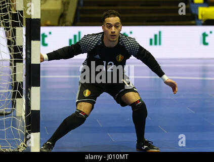 Kiev, Ucraina. 8h di aprile 2017. Il portiere Bilal Zemmouri del Belgio in azione durante UEFA Futsal Euro 2018 partita di qualificazione contro l'Ucraina a Palats di sport a Kiev, Ucraina. Credito: Oleksandr Prykhodko/Alamy Live News Foto Stock