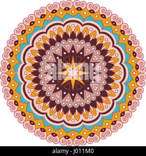 Decorazione tonda arabo ornati di pizzo mandala. Vintage modello vettoriale per la stampa o il web design abstract sfondo colorato. Illustrazione Vettoriale