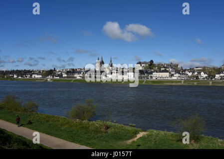 Blois, castello, Saint-Nicolas chiesa e l'Abbaye Saint-Laumer de Blois, fiume Loira, Valle della Loira, Loir-et-Cher, Center-Val de Loire, Francia, Europa, U Foto Stock