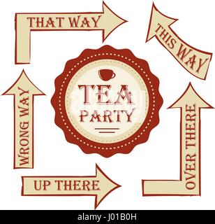 Tea party package. vettore di orientamento per set con adesivo. decorare un matrimonio o festa di compleanno in grande stile Alice nel Paese delle Meraviglie Illustrazione Vettoriale