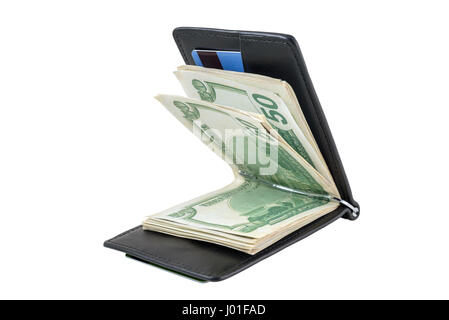 Portafoglio con dollari e card è fotografato close-up Foto Stock