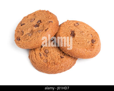 Farina di avena cookies con cioccolato isolato su sfondo bianco Foto Stock