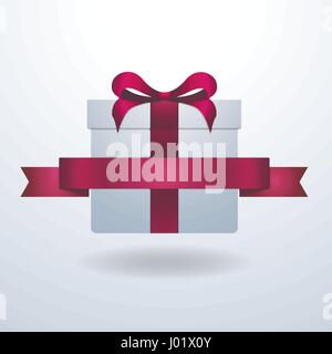 Realistico scatola regalo illustrazione vettoriale scatola regalo bianca con eleganti elementi decorativi del nastro rosa e nastro rosa per l'iscrizione su sfondo bianco realistico Illustrazione Vettoriale