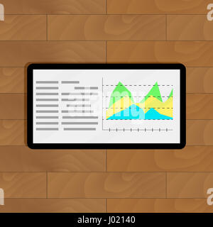 I dati annuali statistiche. Relazione di analisi sulla tavola di legno, illustrazione vettoriale Foto Stock