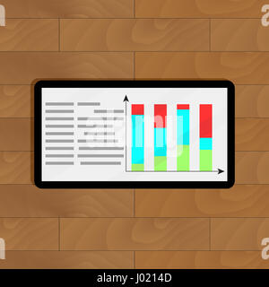 Con tavoletta grafica e grafico. Infografico statistico sul display, illustrazione vettoriale Foto Stock
