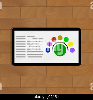 Tonda Colore grafico su schermo di compresse. Diagramma di connessione informazioni, illustrazione vettoriale Foto Stock