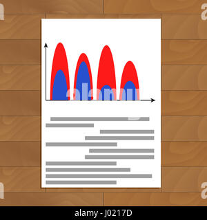 Documento con wave color chart. Infografico statistica economica, illustrazione vettoriale Foto Stock