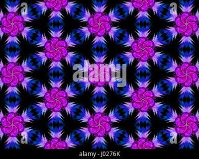 Fiore di Fractal sfondo astratto in blu , rosa, viola e nero Foto Stock