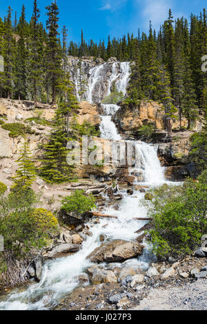 Montagna panoramica cascata, groviglio Cascate del Parco Nazionale di Jasper Alberta Canada Foto Stock