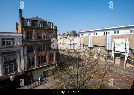 Carrington Street e Collin Street a Nottingham prima della demolizione del Broadmarsh Shopping Centre, Nottinghamshire Inghilterra UK Foto Stock