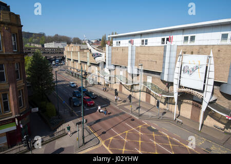 Collin Street e Broadmarsh Shopping Centre prima della demolizione, visto dalla parte superiore del Broadmarsh Car Park a Nottingham, Inghilterra Regno Unito Foto Stock