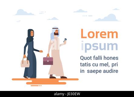Arab giovane popolo musulmano Business Uomo e donna abiti tradizionali caratteri arabi Illustrazione Vettoriale
