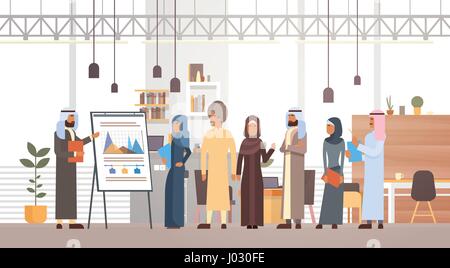 Arab Business persone gruppo Presentazione flip chart Finance, arabo imprenditori Team Training Conferenza Incontro musulmano Illustrazione Vettoriale