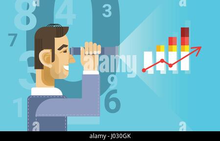 Arab Business man looking binoculare per finanziare il grafico del rapporto grafico Illustrazione Vettoriale