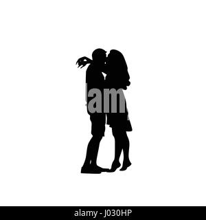 Silhouette coppia romantica amanti abbracciare l uomo e la donna bacio Illustrazione Vettoriale