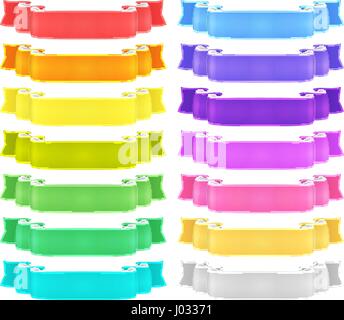 Vettore isolato colorato nastri di raso set - rosso, arancione, giallo, verde, blu, viola, viola, argento e golden Illustrazione Vettoriale