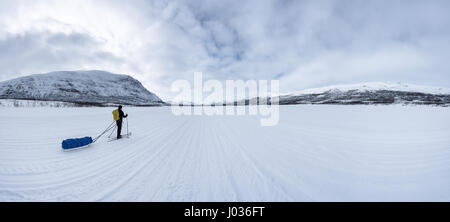 Sci di fondo nella regione di Abisko e parco nazionale, Svezia, Europa Foto Stock