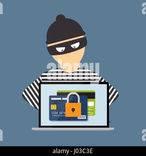 Hacker penale, la nozione di frode, cyber criminalità. Vector illustrat Illustrazione Vettoriale
