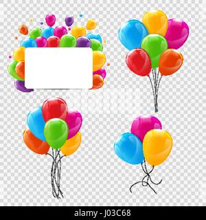 Impostare, i grappoli e gruppi di colore lucido palloncini Elio isolato Illustrazione Vettoriale