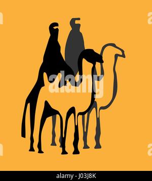 In stile minimalista di semplice illustrazione vettoriale uomini sui cammelli Illustrazione Vettoriale