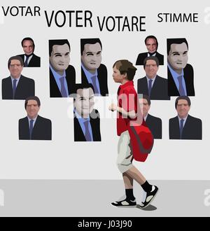Concetto di vettore di giovani elettori, e politica. Non sono persone reali. Illustrazione Vettoriale