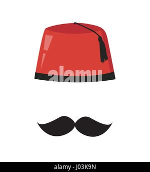 Red Hat turco di fez e nero vettore baffi Illustrazione Vettoriale