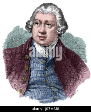 Richard Arkwright (1732-1792). Inventare il filatoio. Incisione. Nuestro Siglo, 1883. Edizione spagnola. Colore. Foto Stock