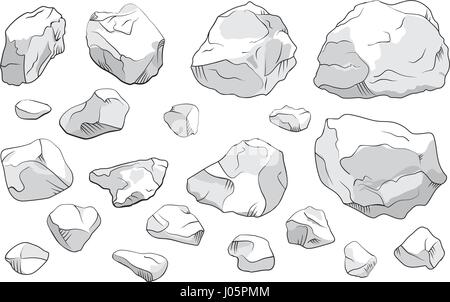 Grandi e piccole pietre incastonate su sfondo bianco. Isolato illustrazione vettoriale Illustrazione Vettoriale