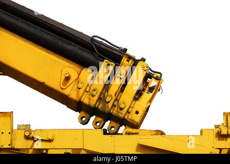 Il dispositivo di un caricatore di colore giallo sulla ferrovia. Sistema idraulico. Foto Stock