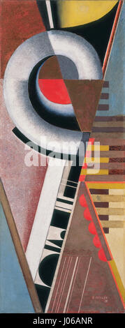 "Deska ze spirala" di Karol Hiller è un dipinto modernista che presenta forme astratte e forme vorticose. Hiller esplora l'astrazione geometrica con linee dinamiche e composizione ritmica, mostrando l'evoluzione dell'arte moderna polacca. Foto Stock