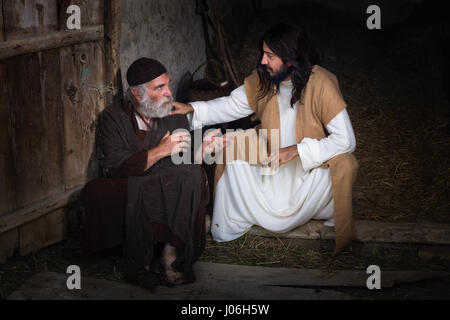 Gesù che guarisce gli storpi o storpi uomo Foto Stock