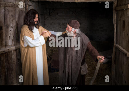 Gesù che guarisce gli storpi o storpi uomo Foto Stock