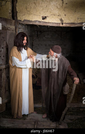 Gesù che guarisce gli storpi o storpi uomo Foto Stock