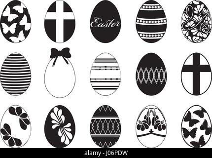 Set di diverse uova di pasqua isolato su bianco Illustrazione Vettoriale