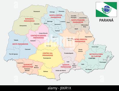 Parana politica e amministrativa di mappa con bandiera Illustrazione Vettoriale