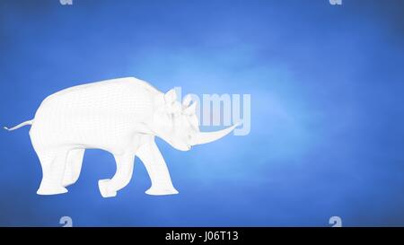 Delineate 3d rendering di rhino all'interno di un blue studio Foto Stock