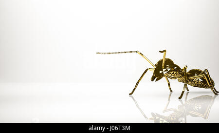 Golden 3d rendering di una formica all'interno di uno studio Foto Stock
