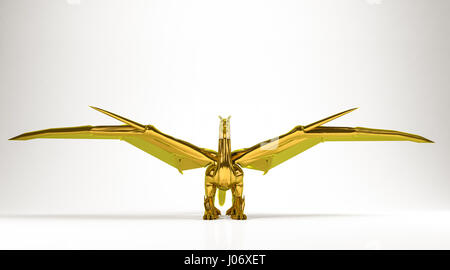 Golden 3d rendering di un drago isolato su bianco Foto Stock