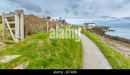 Vista della nuova stazione di salvataggio a Moelfre su Anglesey Foto Stock