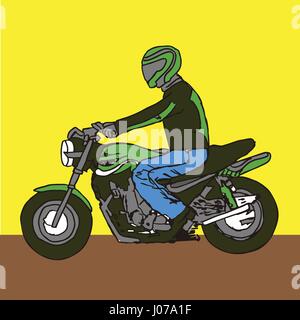 Un uomo su un motociclo con casco - una sportbike Illustrazione Vettoriale