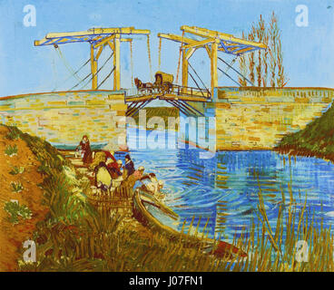 Il "Pont de Langlois" di Vincent van Gogh è un famoso dipinto che raffigura un ponte nella campagna francese. Mette in risalto le caratteristiche pennellate e la vivace tavolozza di colori di van Gogh. Foto Stock