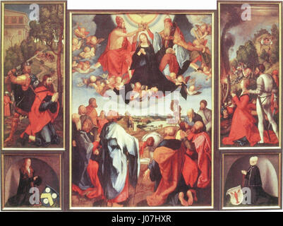 Albrecht Dürer (1471-1528), un artista rinascimentale tedesco, è famoso per le sue incisioni, incisioni e dipinti dettagliati. Le opere di Dürer esplorano temi religiosi, filosofici e scientifici, ed è ampiamente considerato uno dei più grandi artisti del Rinascimento settentrionale. I suoi pezzi, come Melencolia i e il Cavaliere, la morte e il Diavolo, esemplificano la sua maestria nei minimi dettagli e nella profondità simbolica. Foto Stock