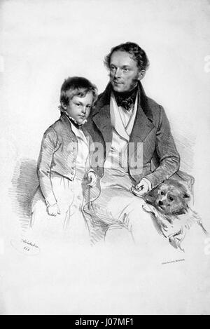 Heinrich Eduard Schönburg-Hartenstein mit Sohn Litho Foto Stock