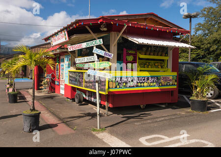 Frutta fresca stand, Hanalei, Kauai, Hawaii, STATI UNITI D'AMERICA Foto Stock