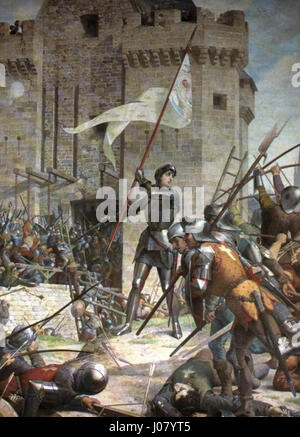 "Jeanne d'Arc au siège d'Orléans" di Léon Francesco, raffigura Giovanna d'Arco durante l'assedio di Orléans del 1429, mostrando il suo ruolo fondamentale nella vittoria francese. Il dipinto evidenzia l'intensità e l'eroismo di questo momento storico. Foto Stock