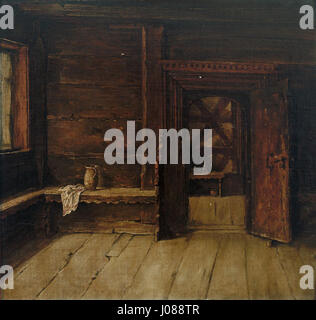 Il "Blick in spätgotisches Holzhaus" di Albert Schröder (Vista su una casa in legno tardo gotica) cattura una scena interna dettagliata del tardo periodo gotico, mettendo in evidenza le caratteristiche architettoniche e la vita quotidiana all'interno di una casa di questo tipo. Il pezzo riflette l'artigianato e il design del tardo medioevo. Foto Stock