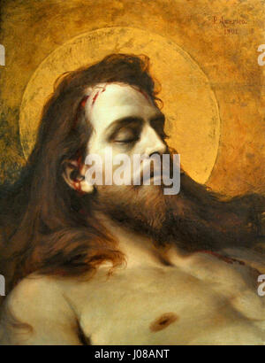 "Cristo morto" di Pedro Américo raffigura il corpo senza vita di Cristo, riflettendo la padronanza dell'artista della profondità emotiva e del simbolismo religioso nel XIX secolo. Foto Stock
