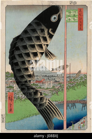 Utagawa Hiroshige I, pubblicato da Uoya Eikichi - Suidō Bridge e Surugadai (Suidōbashi Surugadai), dalla serie di un centinaio di famose vedute di Edo (... - Foto Stock