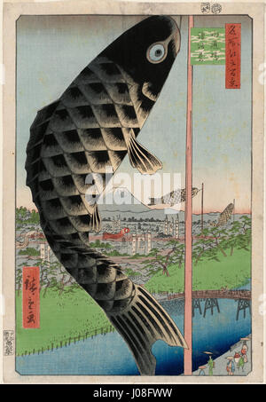 Utagawa Hiroshige I, pubblicato da Uoya Eikichi - Suidō Bridge e Surugadai (Suidōbashi Surugadai), dalla serie di un centinaio di famose vedute di Edo (... - Foto Stock