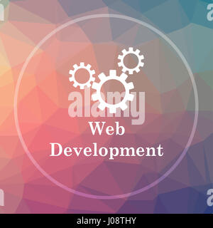 Sviluppo Web icona. Sviluppo web sito web pulsante sul basso poli dello sfondo. Foto Stock